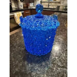 Fenton Daisy and Button Blue Ice Bucket Covered Candy Dish with Lid